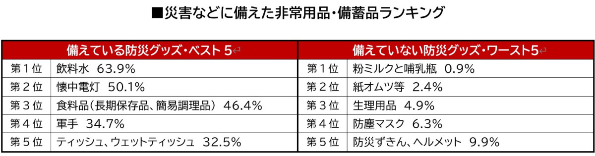 防災グッズランキング表