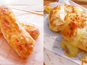 左／十勝平野のコーンパン（250円）、右／とろーりチーズパン（380円・各日600点限定販売）　※販売は9月5日（水）まで