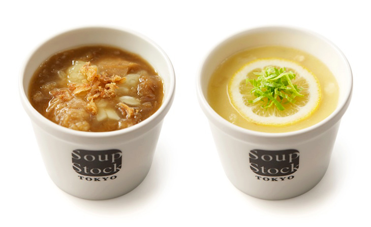 左「ゴッホの玉葱のスープ」、右「芸術家のレモンと鶏肉のスープ」