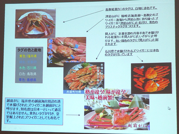 生産地によって、タグの色が異なることを解説