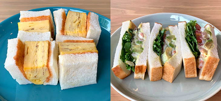 単品メニューの左が「だし巻たまごサンドイッチ」800円、右が「クラブハウスサンドイッチ」1000円