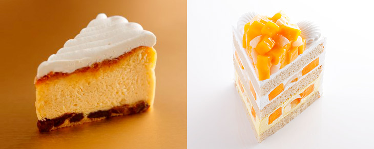 左「ベイクドチーズケーキ」、右「新エクストラスーパーマンゴーショートケーキ」