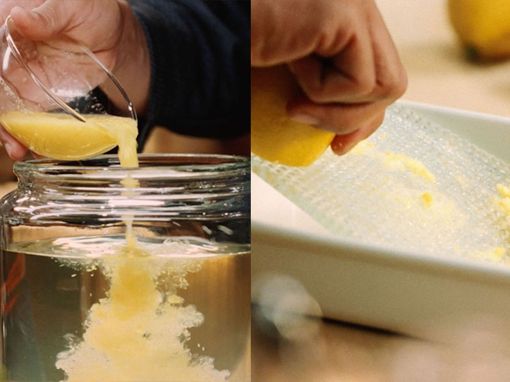 丸ごとすりおろしたレモンをアルコールで漬けてなじませる「前割りレモン製法」のイメージ