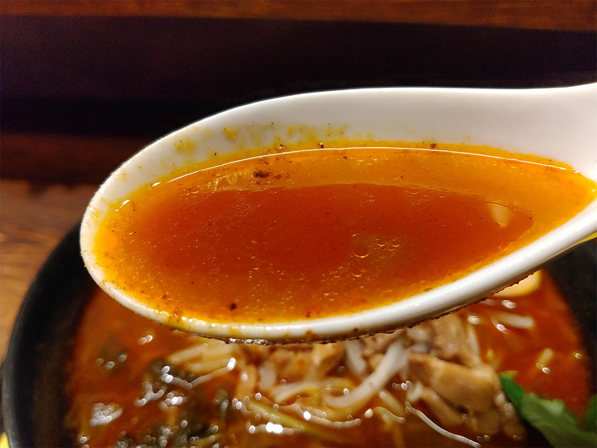 スパイスが非常によく効いたスープ。辛味は後からジワジワ来ます