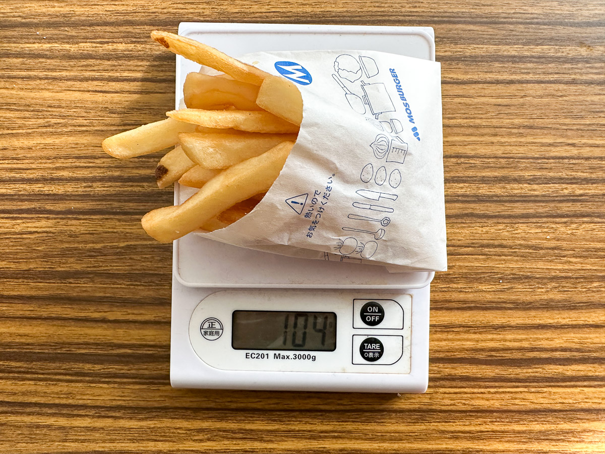 Mサイズ(300円)は約104g。1g当たり2.9円