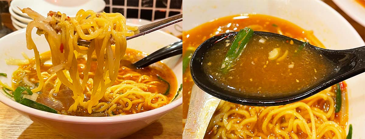 （左）スープの出汁の印象と、独特の辛味がベストマッチ！（右）香り・味わいとも丁寧に調理されている印象
