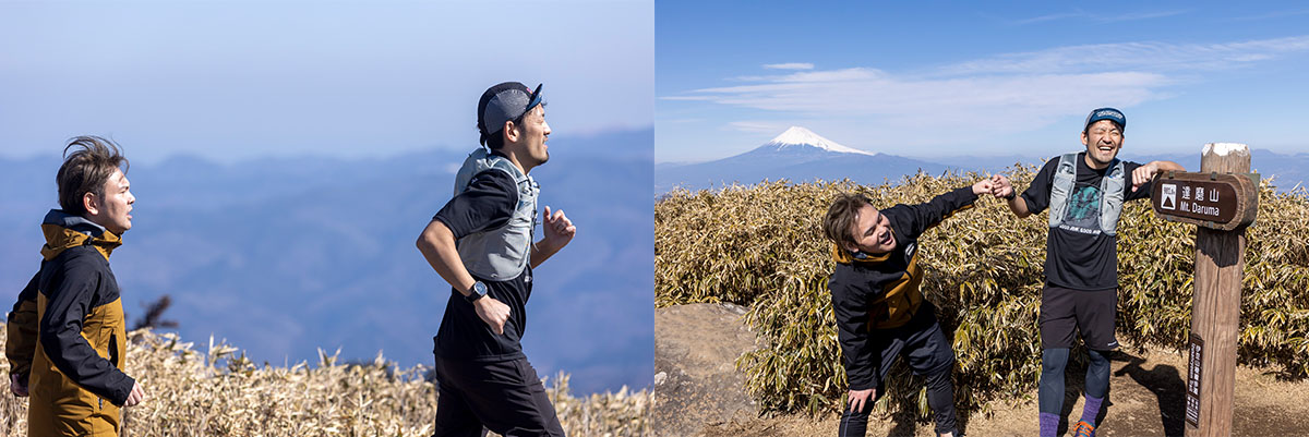 戸田駐車場から達磨山山頂までは徒歩で約30分。コースが山々の稜線上にあるため絶景を楽しみながらトレラン可能