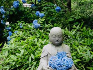 紫陽花を抱えたお地蔵さんも絵になる