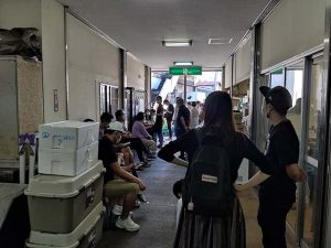通路奥から見る入口方向。雨天時でも助かる建物内