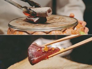 「鰹のタタキ備長炭炙り」