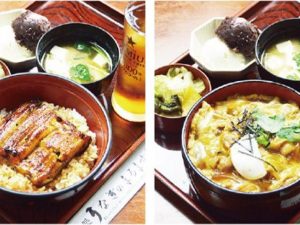 『うなぎのまるます家 第一団地店』の「うな丼 昼の部」1550円／「親子丼 昼の部」650円（ともに税込）