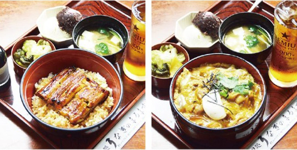 『うなぎのまるます家 第一団地店』の「うな丼 昼の部」1550円/「親子丼 昼の部」650円(ともに税込)
