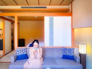 お部屋「とちぎ民藝の間」でひといき