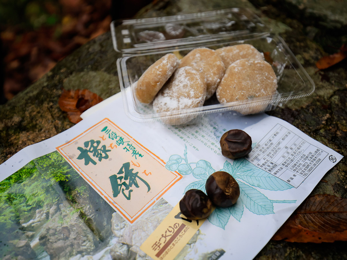 橡の実をもち米と一緒に蒸した昔ながらの三段峡名物「栃餅」200円