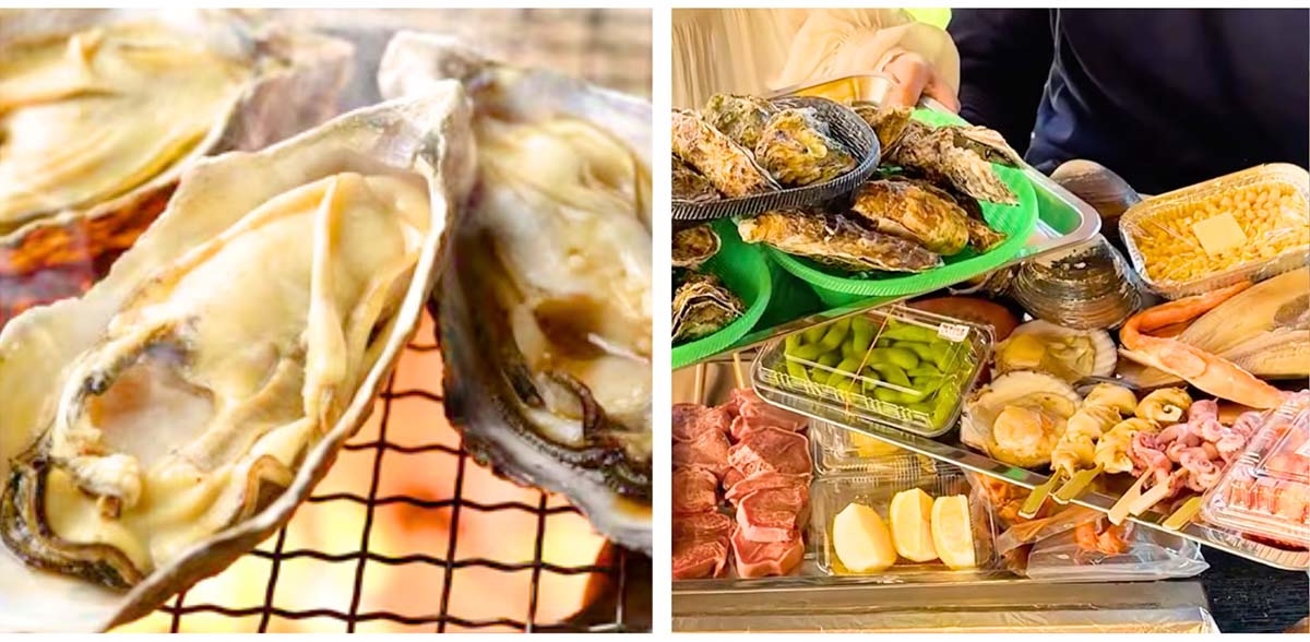 牡蠣だけでなくお肉や海鮮もBBQで楽しめます