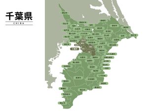 千葉県の地名入りの地図