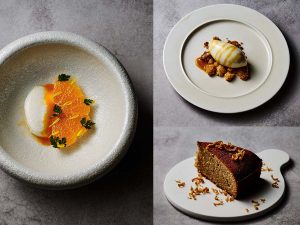 左：「デコポン」、右上から「甘酒」、「酒粕」。器は3種とも「224porcelain」。