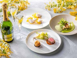 特別コースはプルマン東京田町内「FUN DINING KASA (ファンダイニング カサ)」にて提供。料金：お一人様 5000円 (税込)、シャンパーニュ ジョセフ・ぺリエ Glass 3000円 (税込)