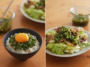 【週末の作り置きレシピ2品】余ったニラを大量消費できる「万能ニラだれ」。ニラたまごはんや豚サラダに