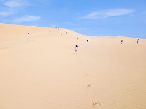 子供は軽々と走っていますが、著者は砂に足を取られて前に進むことに精いっぱい