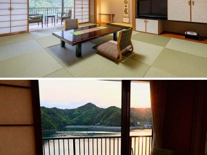 海と島を望む10畳の客室。夕陽の眺める時間も愛おしい