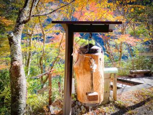 吊り橋前にある「木の鐘」は思い出作りにピッタリ