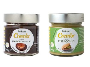 「ポリコムアーモンドココアスプレッド（240g）」1,070円、「ポリコムピスタチオスプレッド（240g）」1,070円 ［食楽web］