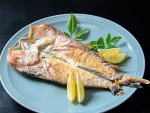 若狭名物ぐじの焼き物。優しく上品な味わいの白身魚